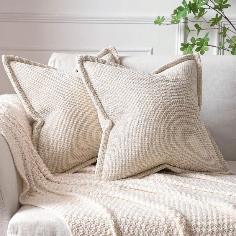 1pc Soft Chenille Cross Texture Pattern Throw Pillow Cover With Wide Trim, Farmhouse Cushion Cover For Home Decor, Sofa, Bedroom, Living Room