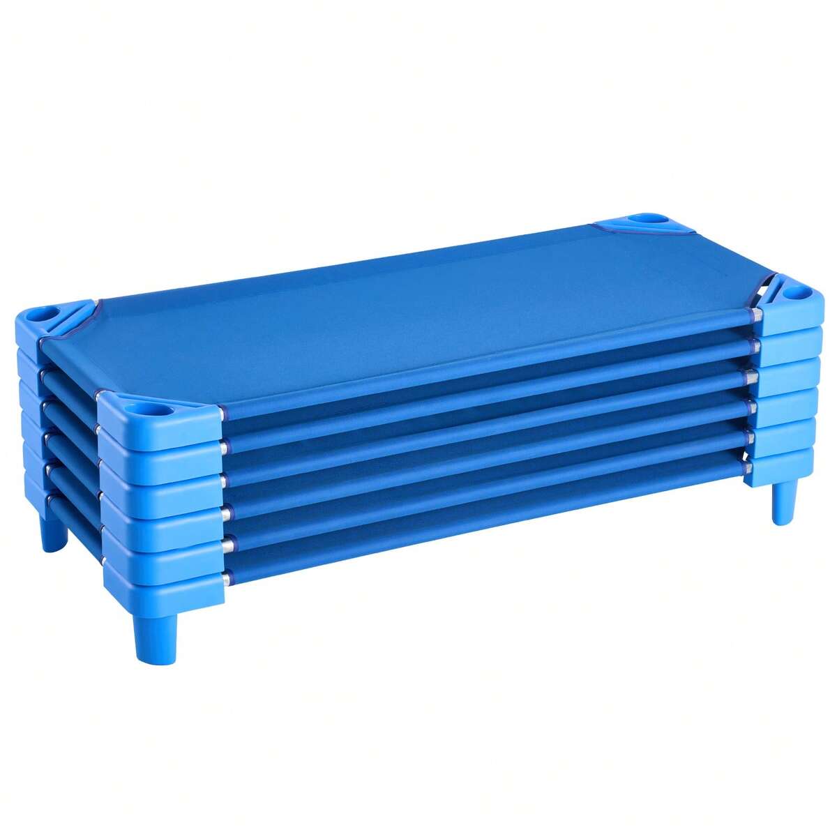 Stackable Kiddie Cot, Pack Of 6, Portable Toddler Nap Cots, Standard Size 52" L X 23" W Daycare Cots For Kids, Preschool Classroom Daycare Beds For Sleeping, Resting, Naptime, Blue