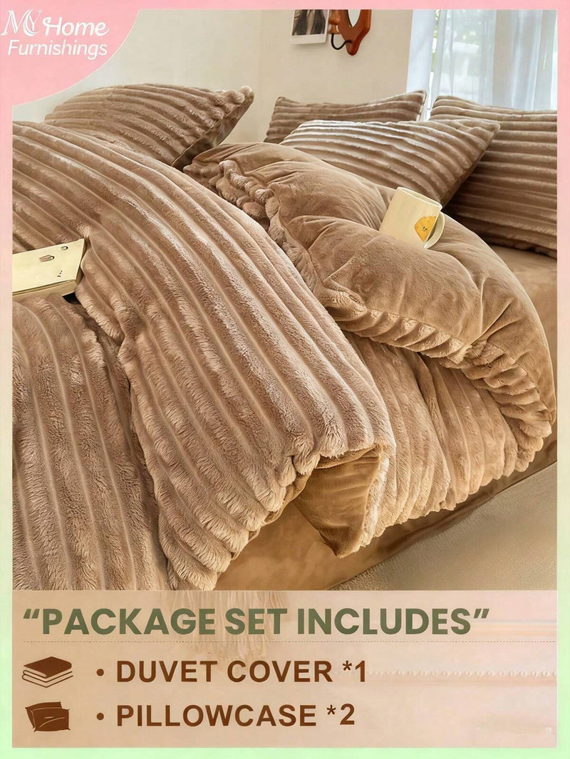 3pcs Comfortable Soft Skin-Friendly Boys Girls Dorm Bedding Machine Washable No Filling Fluffy Super Soft Duvet Cover Set - Faux Fur Plush, 1pc Zippered Duvet Cover 2pcs Pillowcases Twin, Full, King, Queen Size