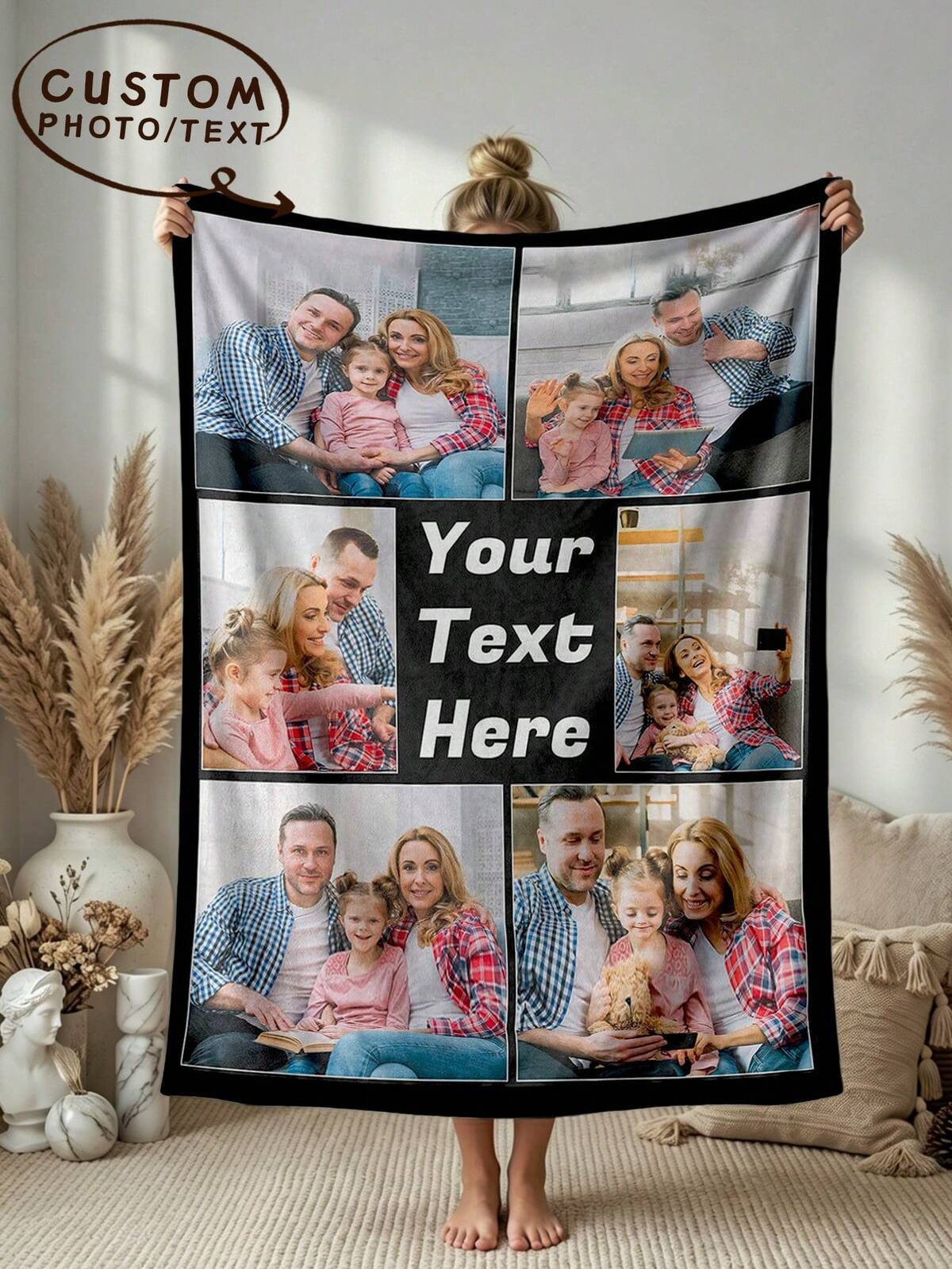 1pc Customized Photo Blanket, Personalized Photo Memory Blanket, Customized Christmas Gifts, Family Gift, Birthday Gifts, Wedding Gifts, Gift For Friend, Gift For Her, Gift For Girlfriend, Gift For Mom/Dad, Thoughtful Gift