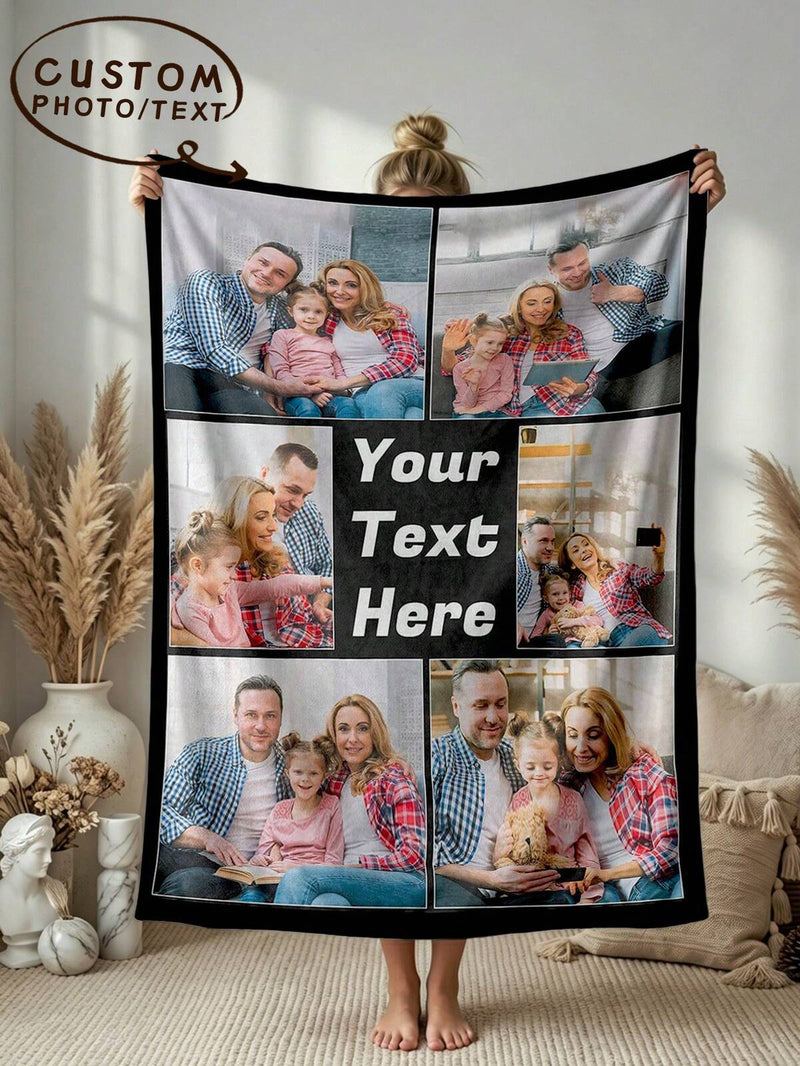 1pc Customized Photo Blanket, Personalized Photo Memory Blanket, Customized Christmas Gifts, Family Gift, Birthday Gifts, Wedding Gifts, Gift For Friend, Gift For Her, Gift For Girlfriend, Gift For Mom/Dad, Thoughtful Gift